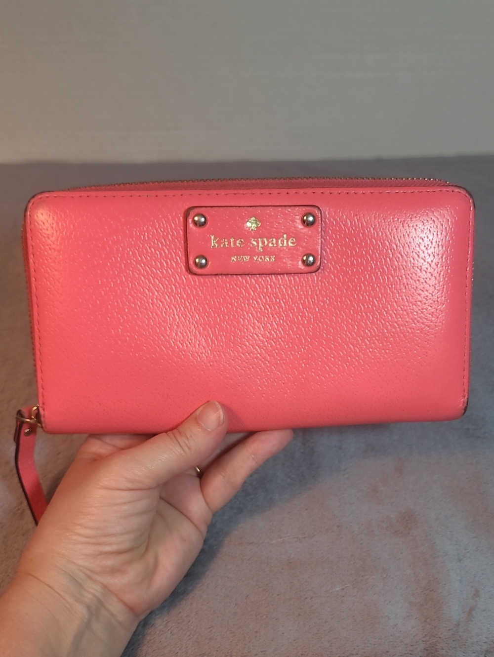 Kate Spade New York Neda From Wellesley Coral Pink Zip-around Leather Wallet